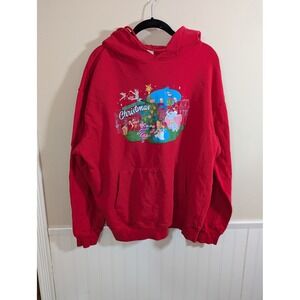 Disney Parks Christmas Hoodie Red Mens Large Peter Pan Genie Alice Dumbo Bambi